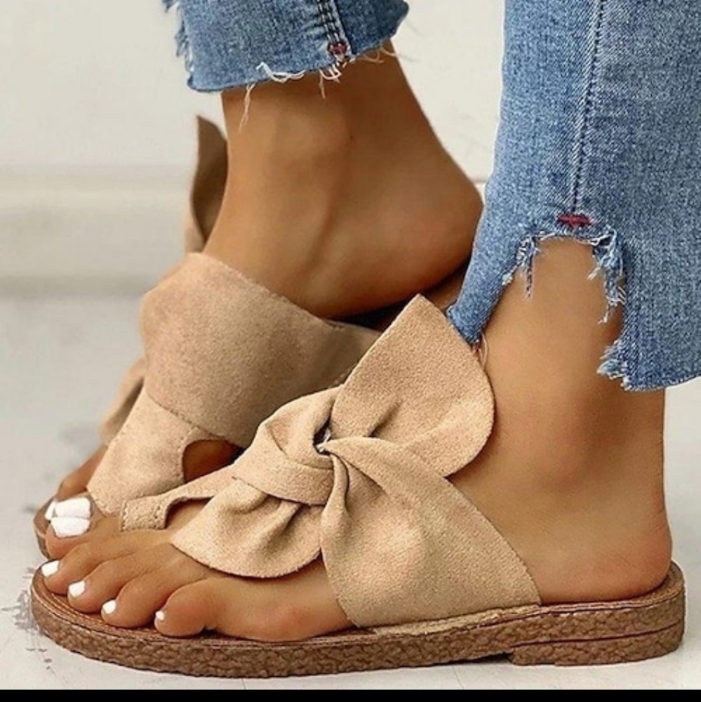 Women’s Knot Bow Slide Sandals in Beige